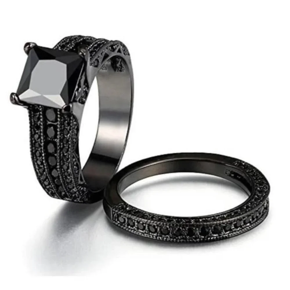 PRINCESS CUT BLACK SAPPHIRE 925 SILVER RING, CUTE RING, SHINY RING. - Picture 5 of 6